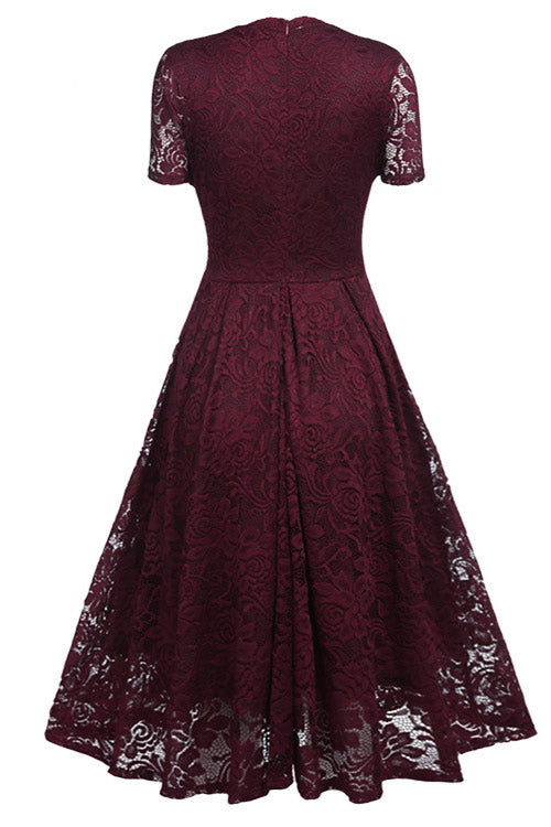 Knee-Length Burgundy Lace Cocktail Party Dresses