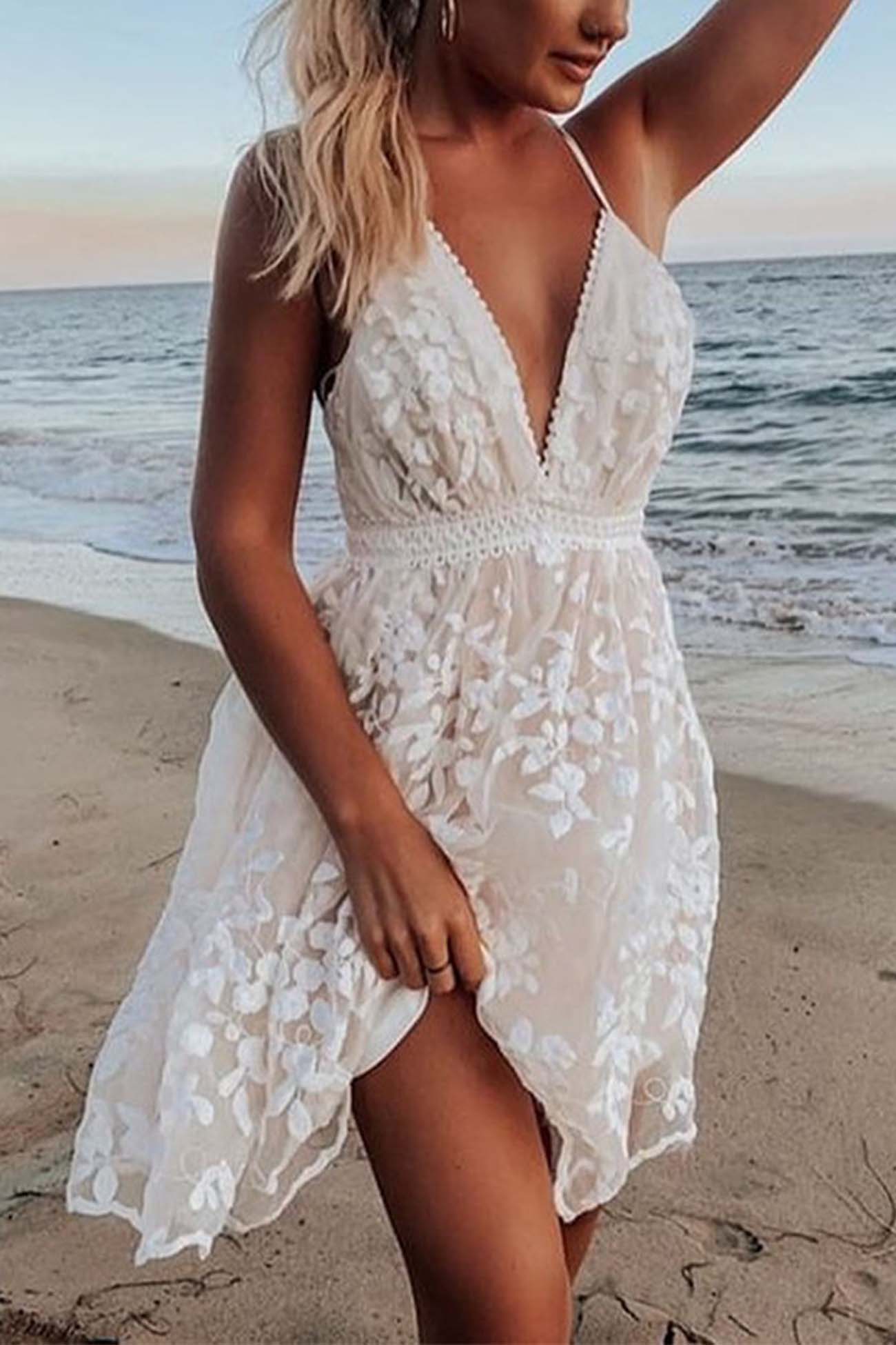 Lace V Neck Backless Cami Dress