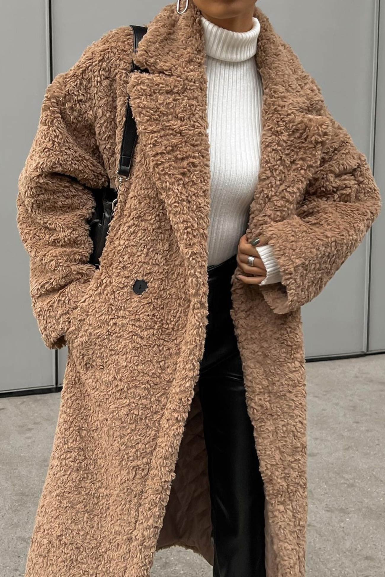 Lapel Button-down Plush Long Coat