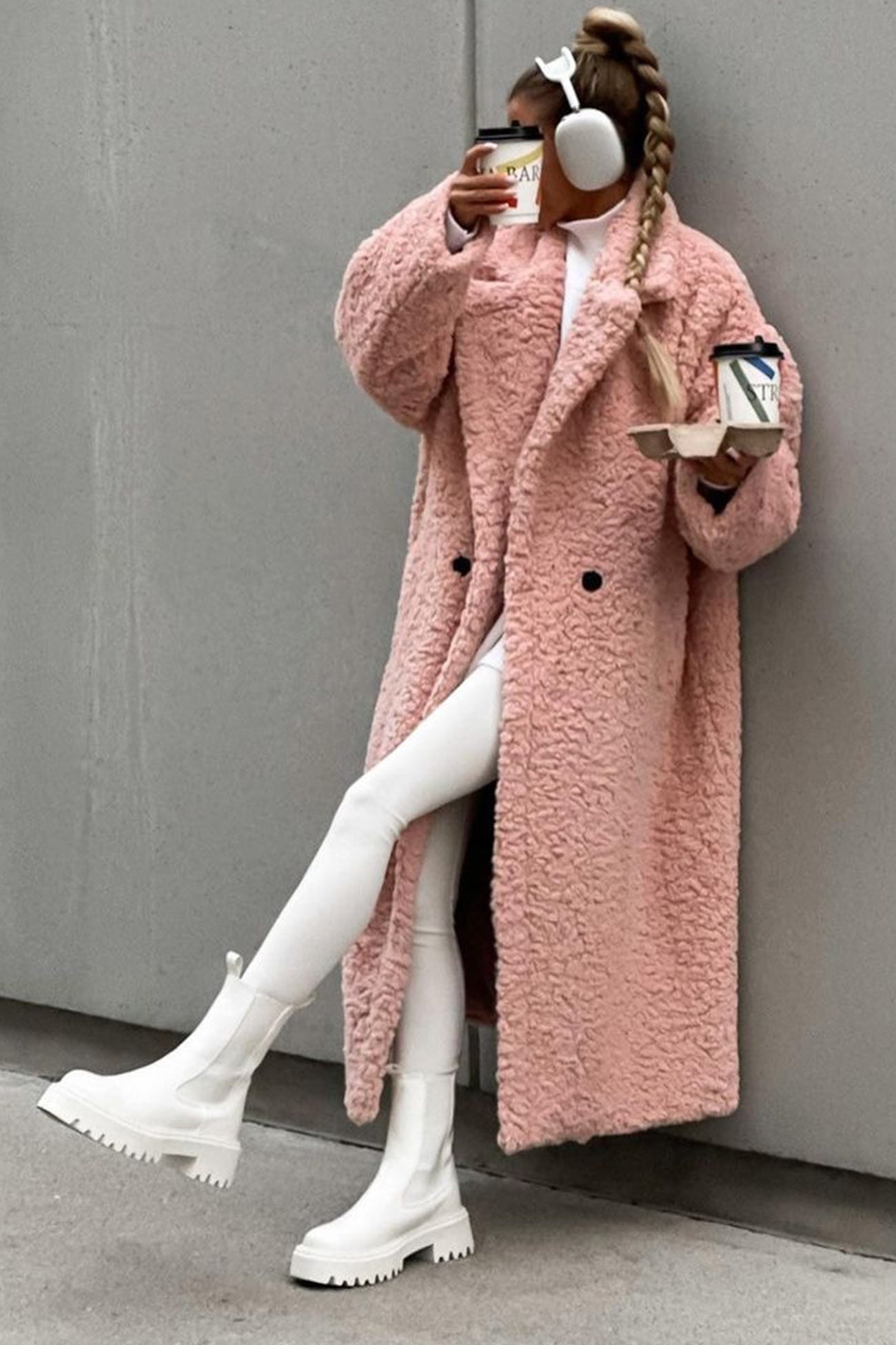 Lapel Button-down Plush Long Coat