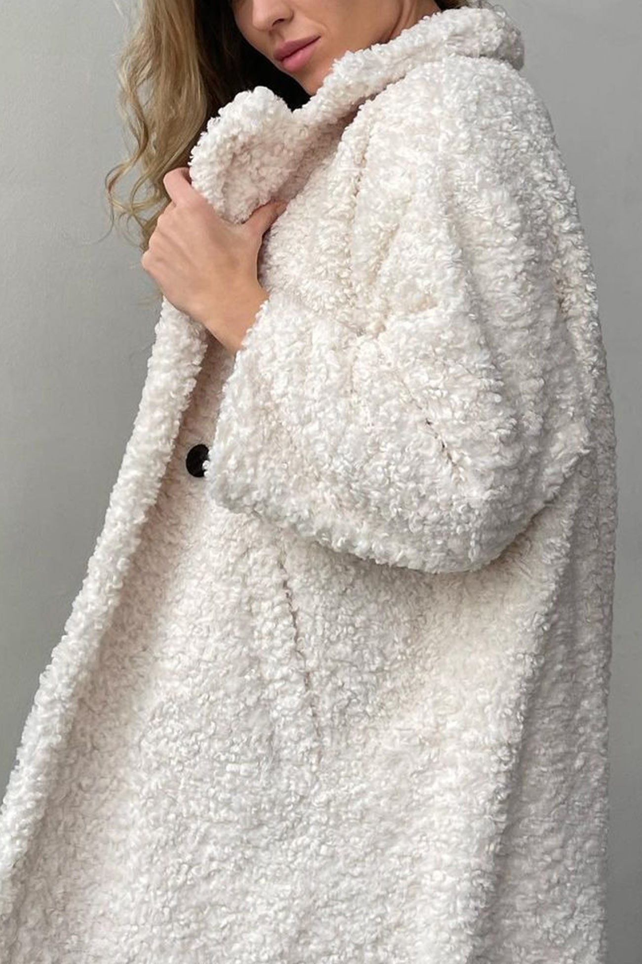 Lapel Button-down Plush Long Coat