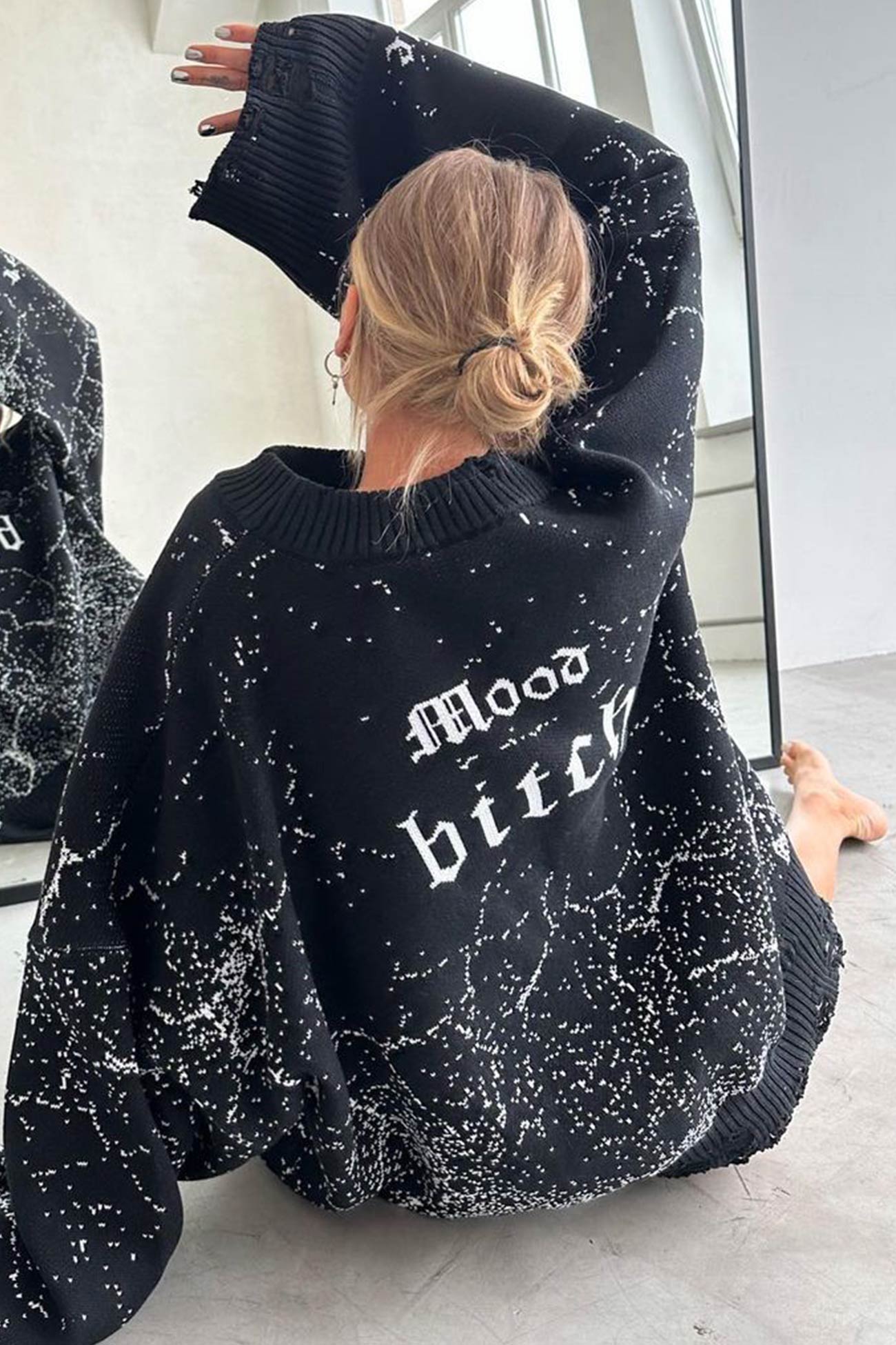 Letter Embroidery Distressed Pullover Sweater