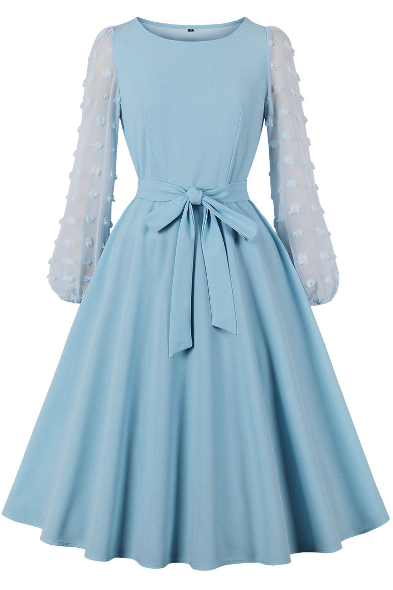 Light Sky Blue Long Sleeve A-Line Cocktail Party Dress