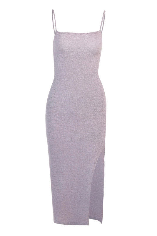 Light Sky Blue Side Slit Backless Dress