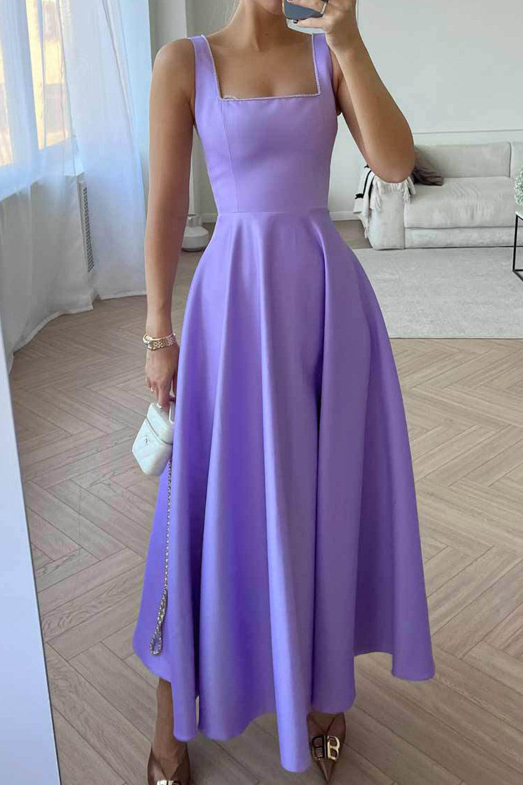 Lilac Square Neckline A-Line Prom Maxi Dress