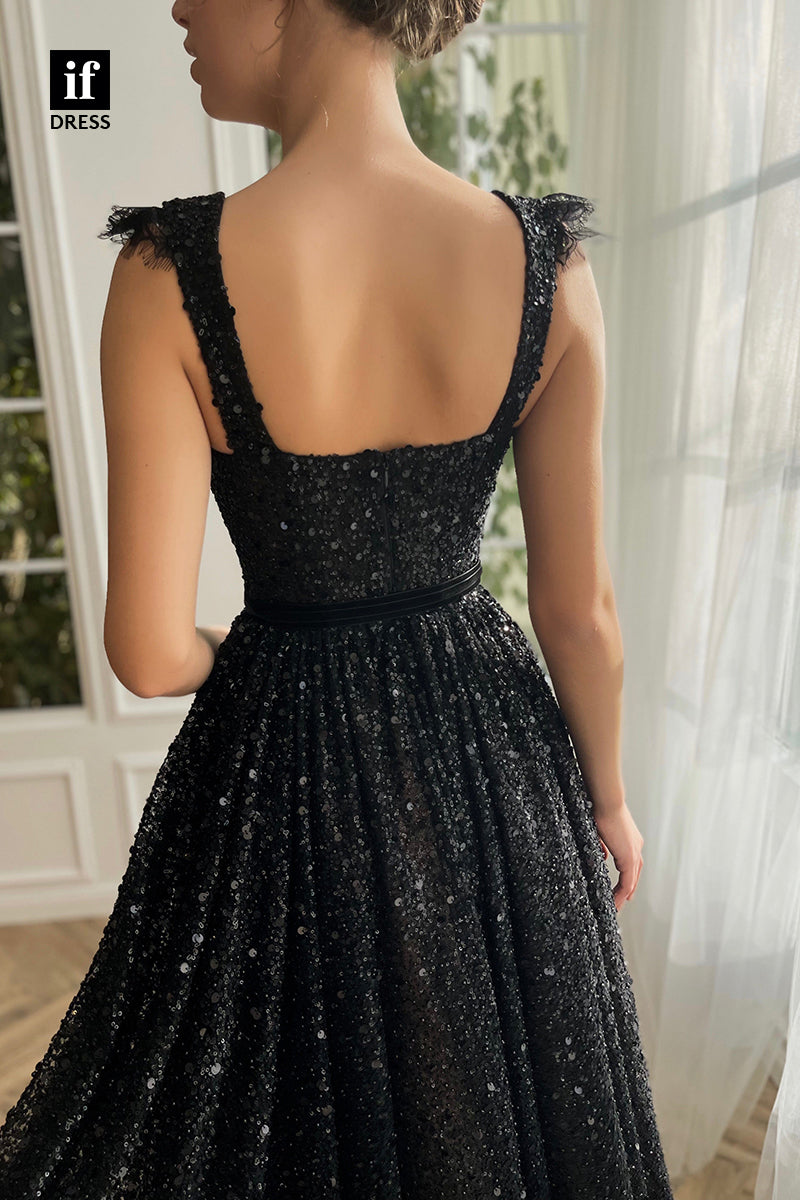 34003 - A-Line Double Straps Sweetheart Sequined Prom Formal Dress