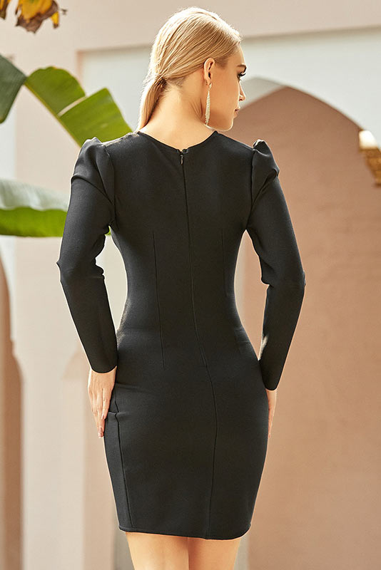 Mini Black Long Sleeve Bandage Party Dress