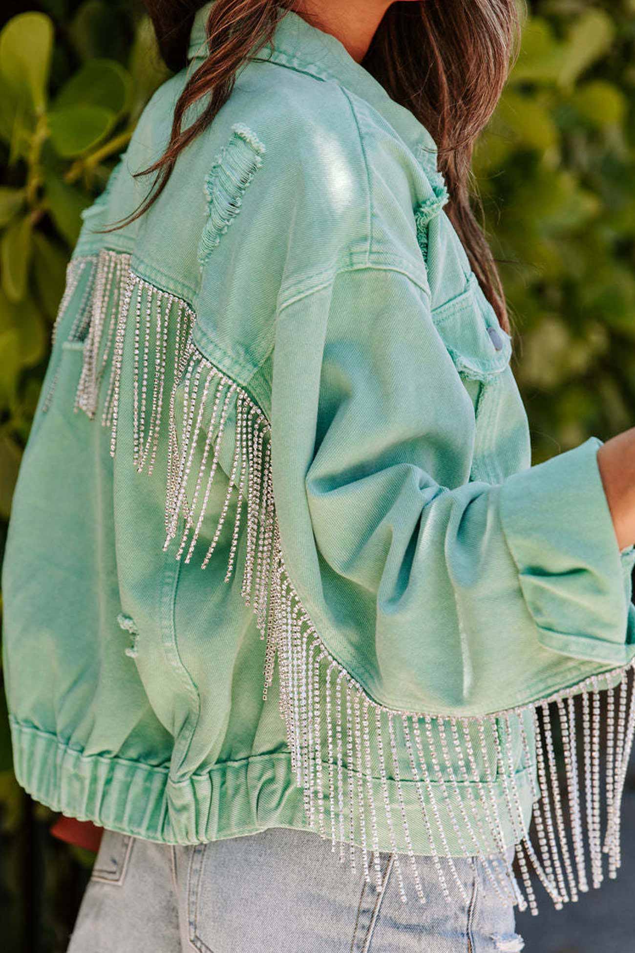 Mint green Chain Tassel Denim Jacket