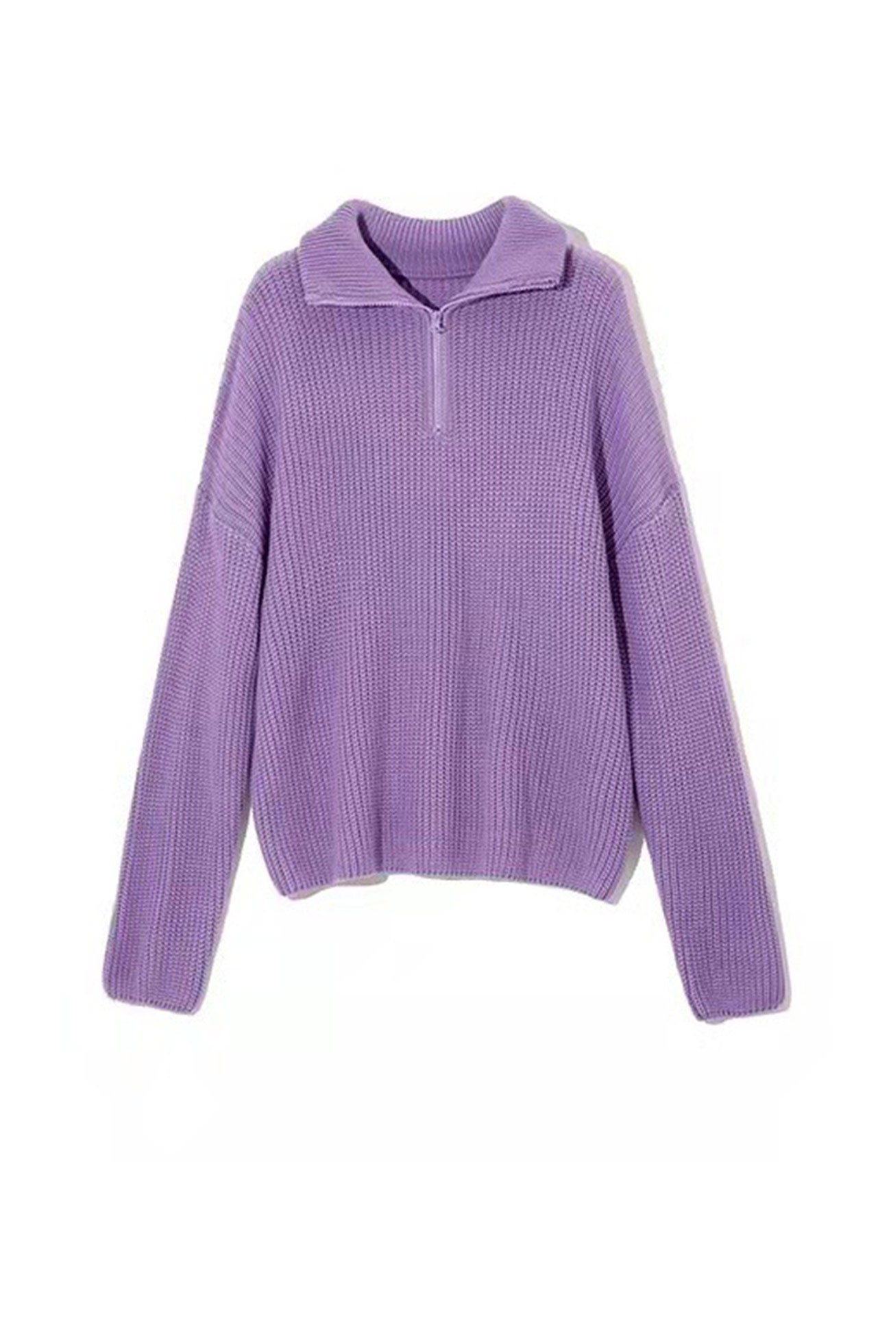 Mock Neck Zip Pullover Knit Top