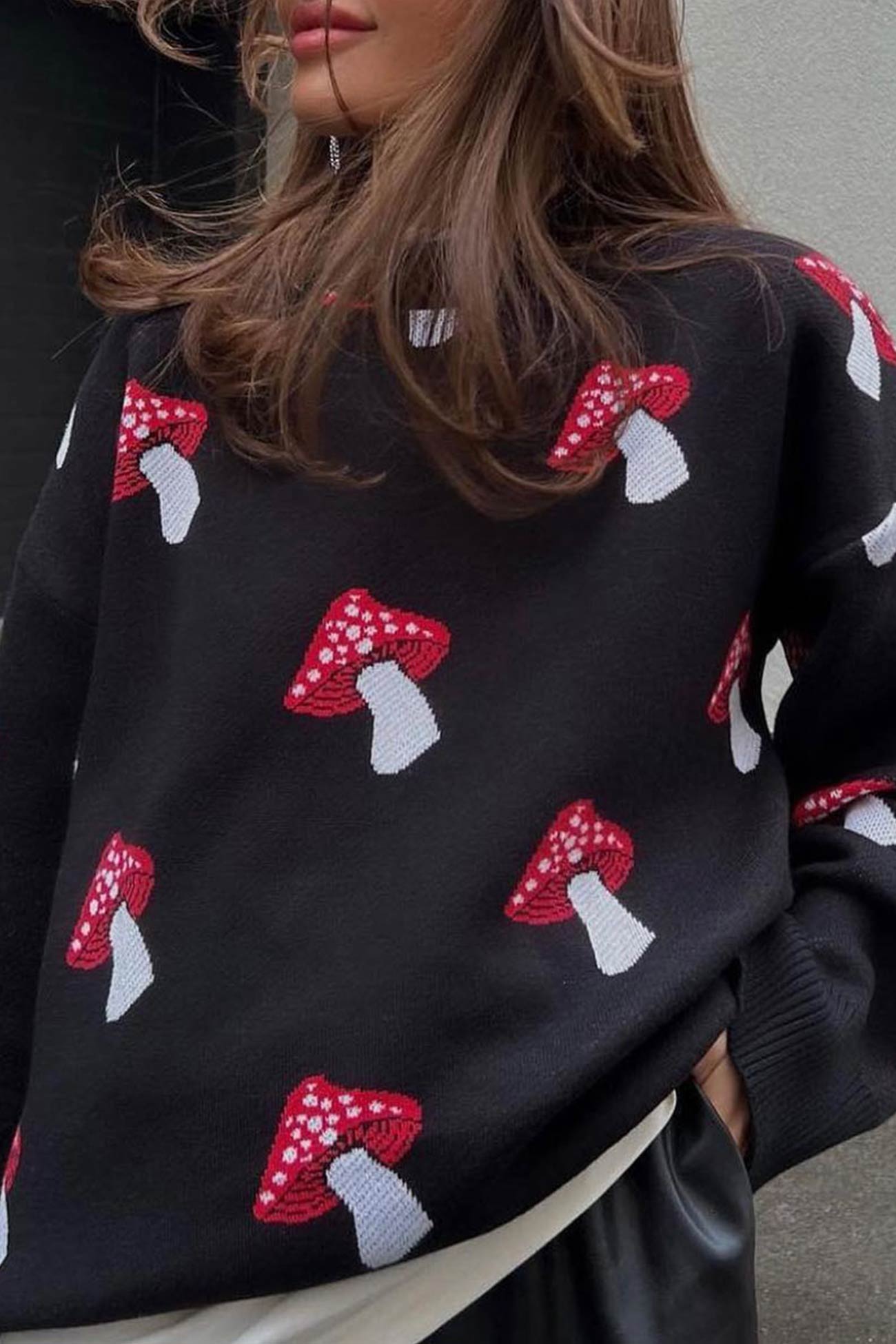 Mushroom Graphic Pullover Sweater