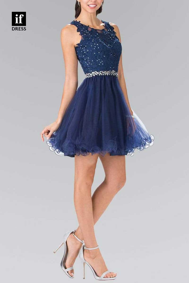 F1267 - A-Line Straps Appliques Sleeveless Belt Party Cocktail Homecoming Dress