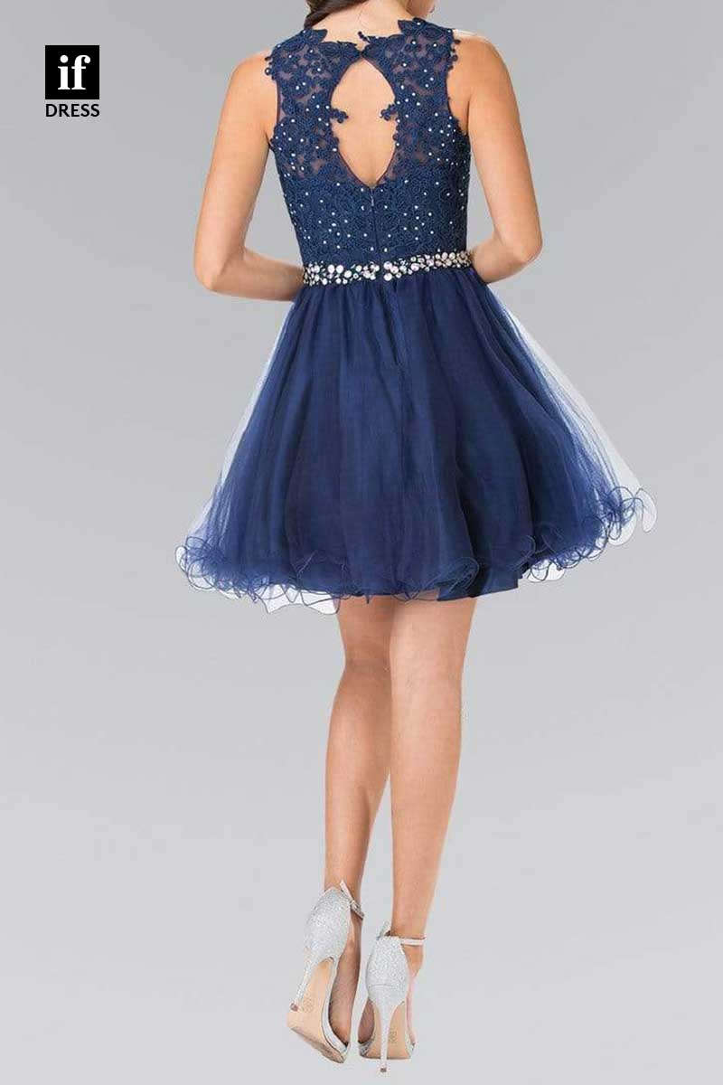 F1267 - A-Line Straps Appliques Sleeveless Belt Party Cocktail Homecoming Dress