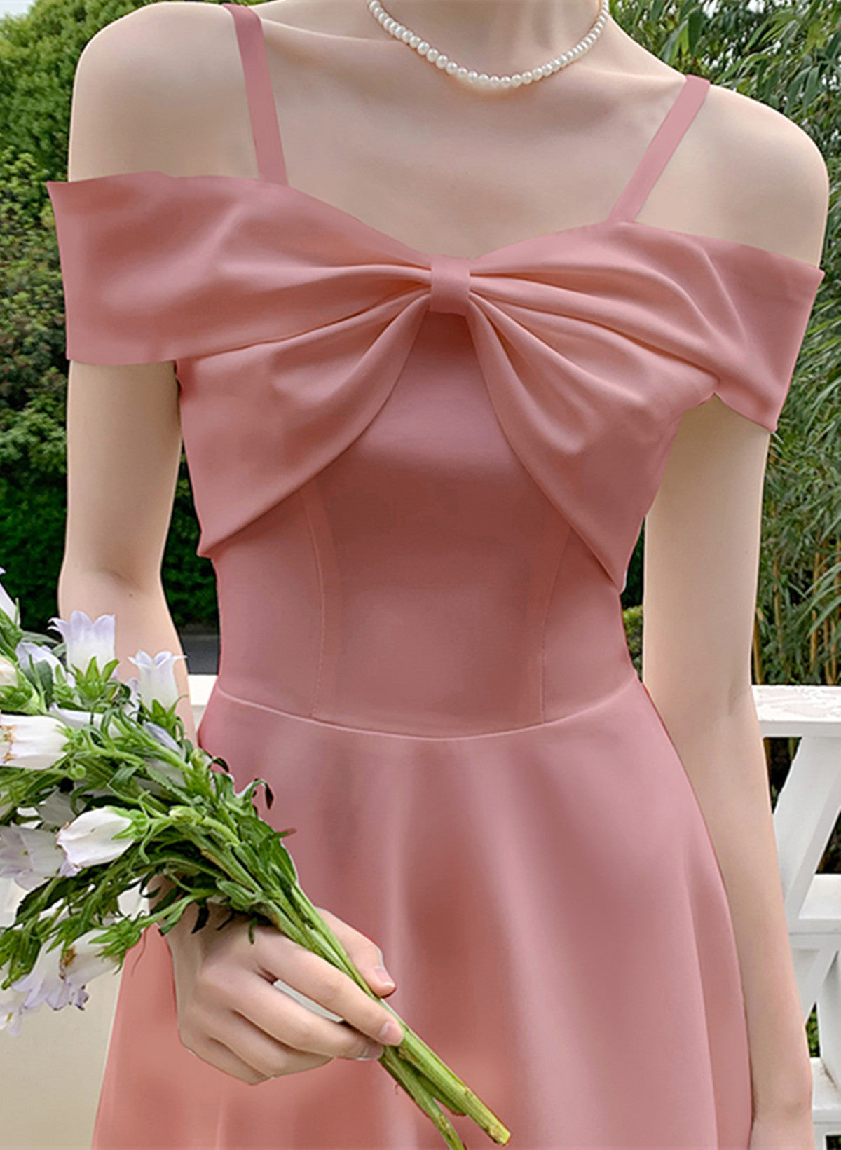 Cute Pink Tea Length Off Shoulder Wedding Party Dress, Pink Short Party Dress