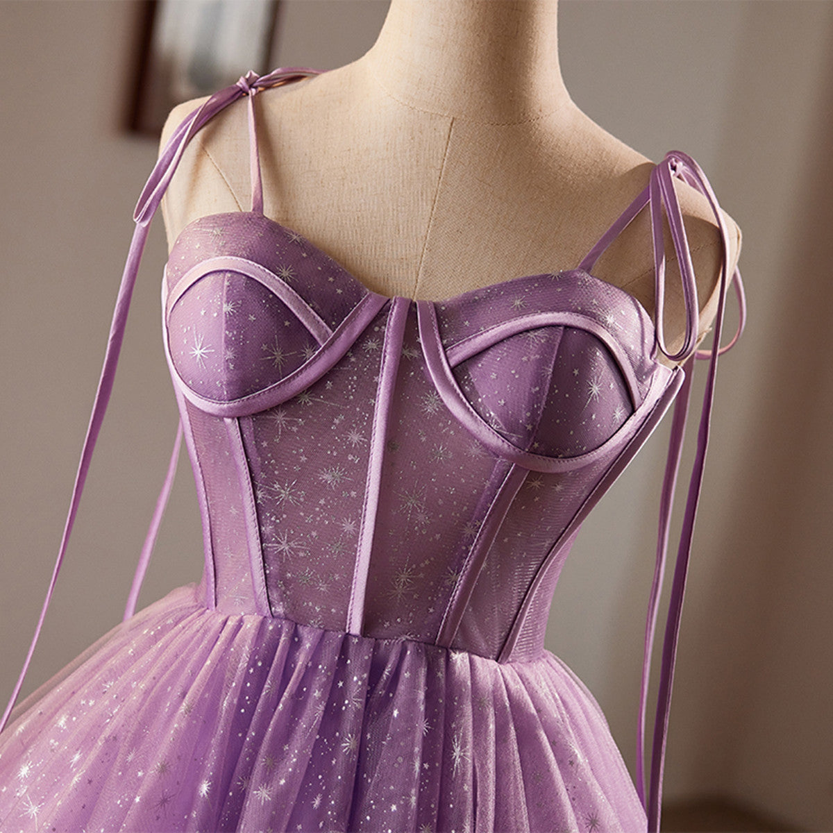 Light Purple Knee Length Straps Party Dress, Light Purple Homecoming Dress