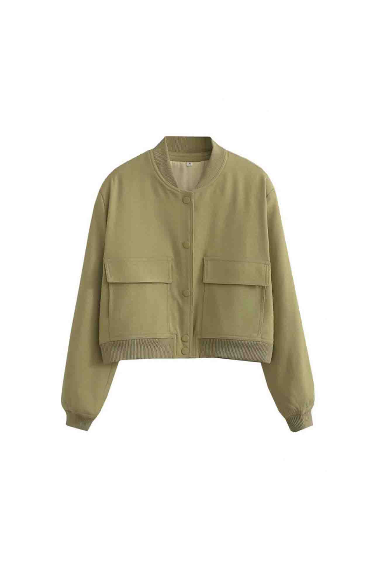 Solid Color Pocket Stand Collar Jacket