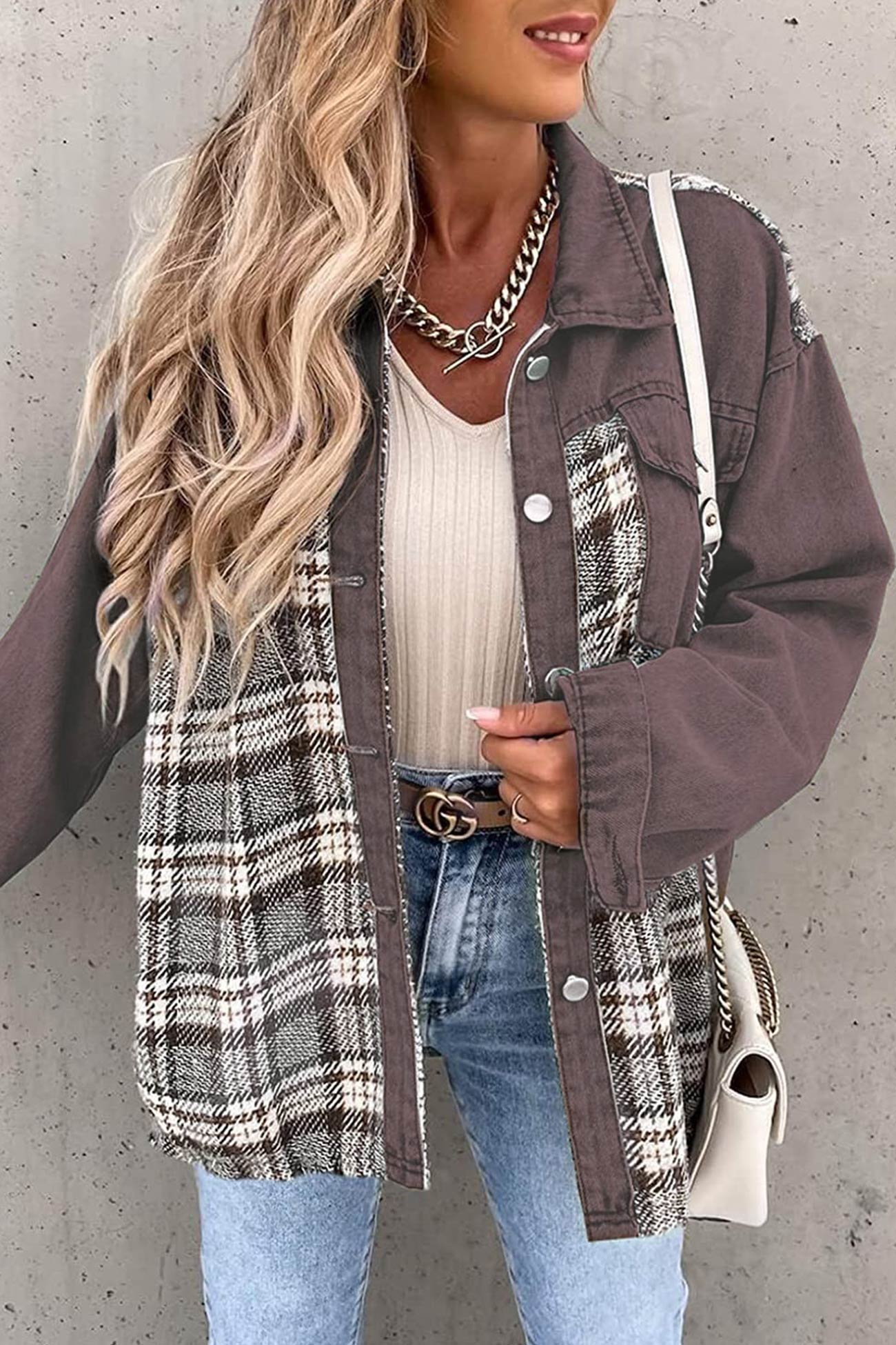 Plaid Patchwork Denim Jacket