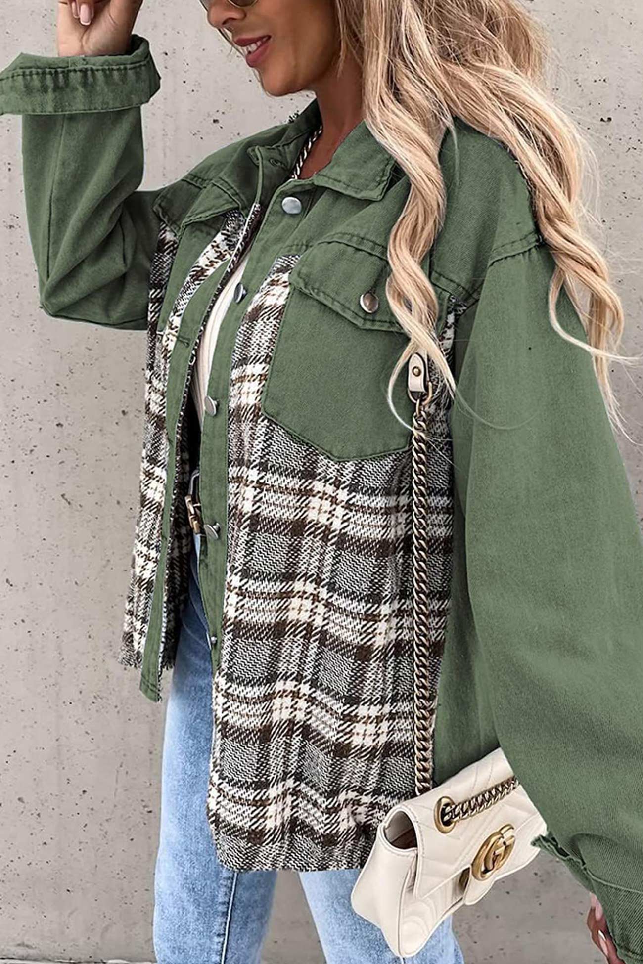 Plaid Patchwork Denim Jacket