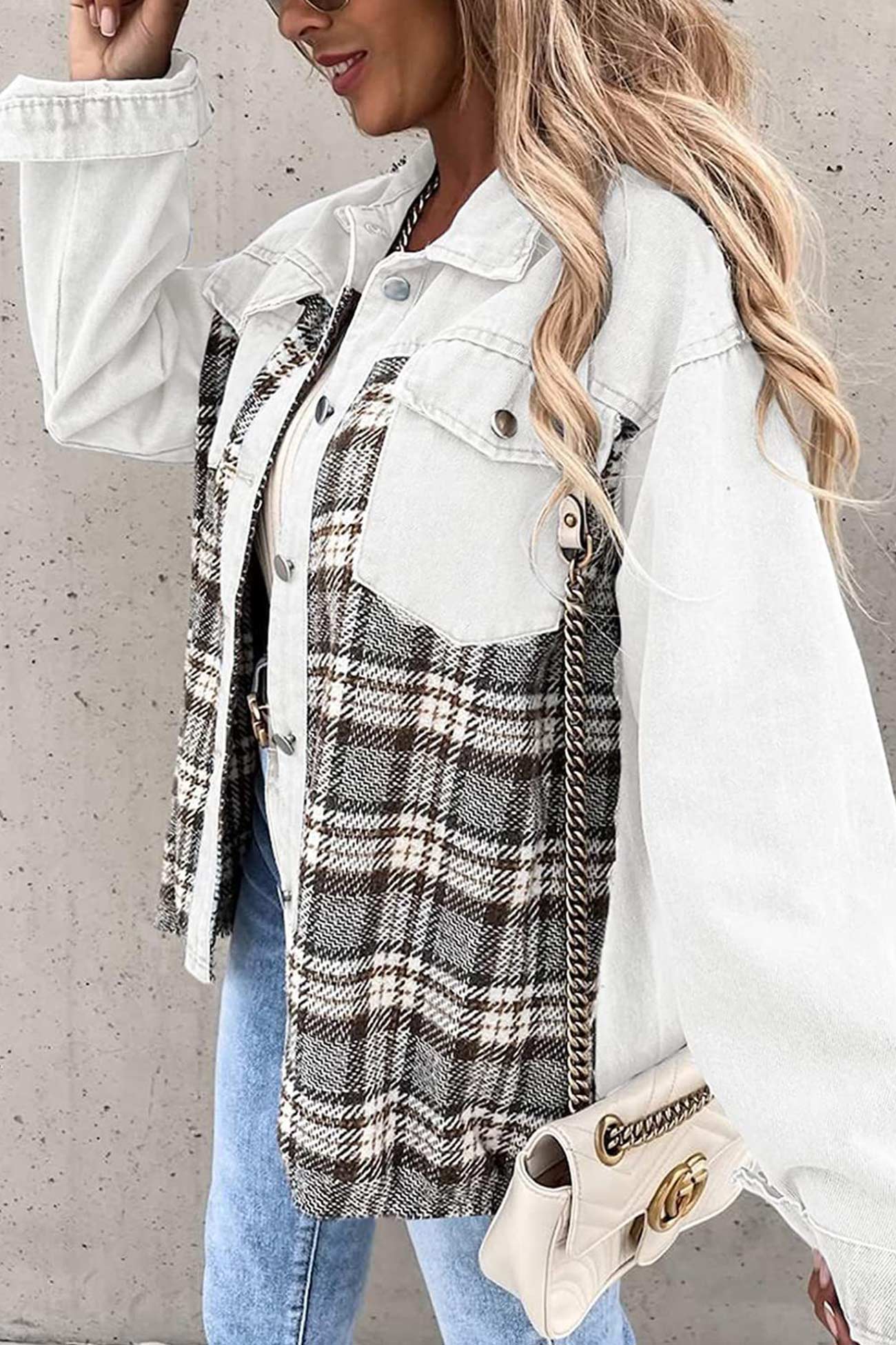 Plaid Patchwork Denim Jacket