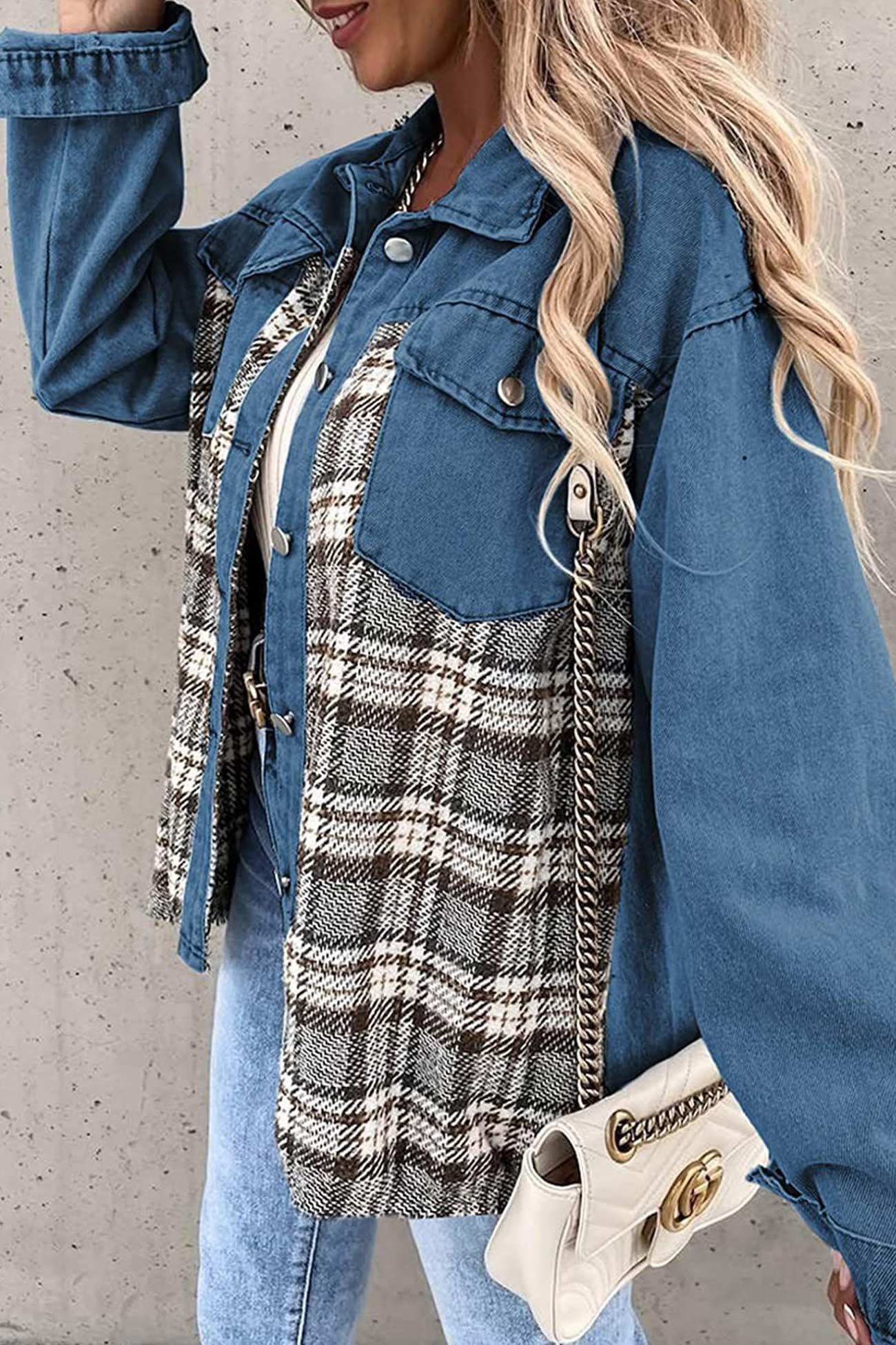 Plaid Patchwork Denim Jacket