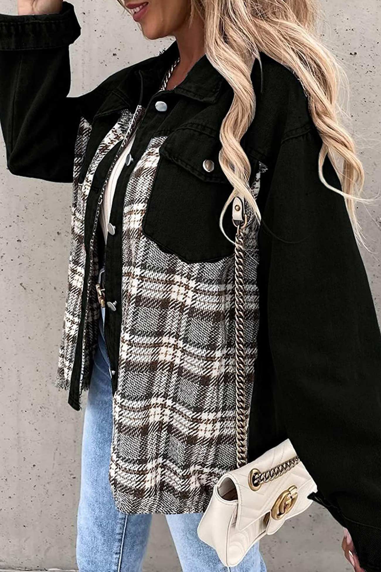 Plaid Patchwork Denim Jacket