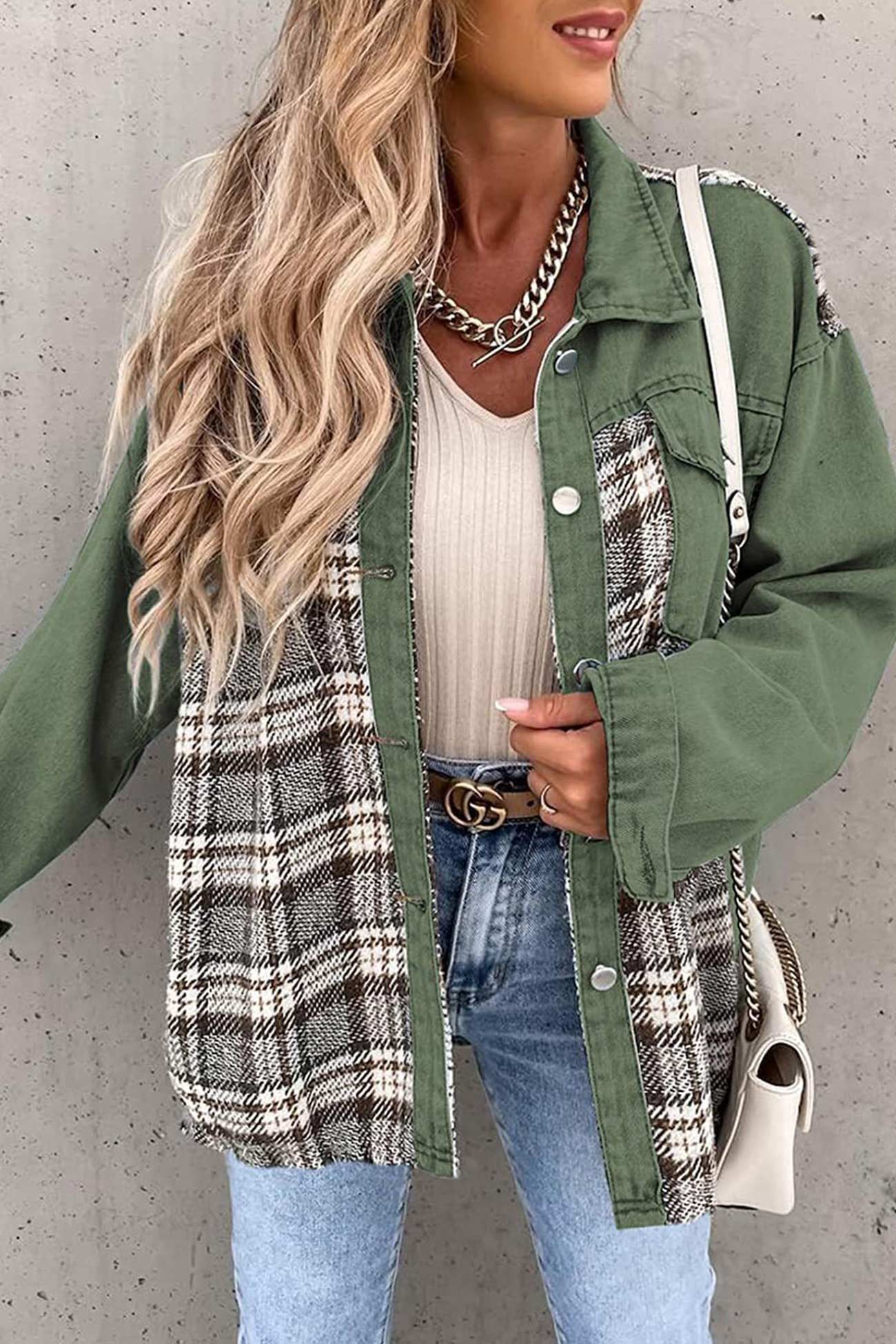 Plaid Patchwork Denim Jacket