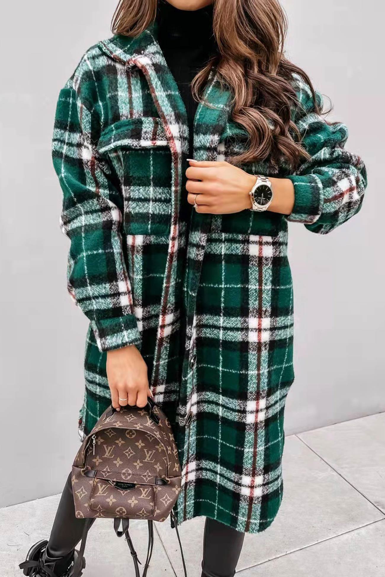 Plaid Single-breasted Shacket