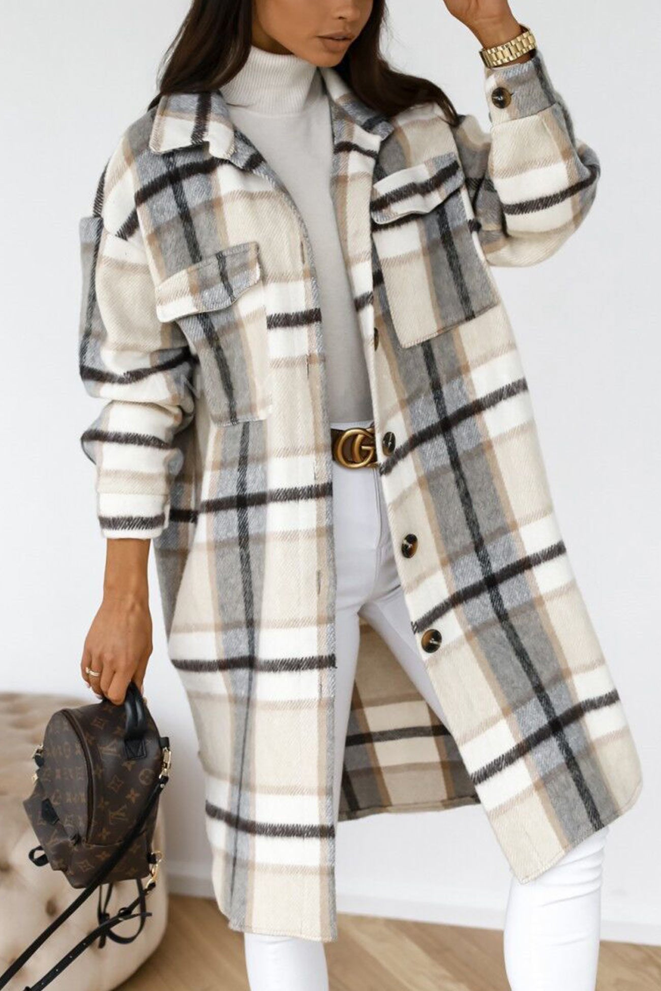 Plaid Single-breasted Shacket