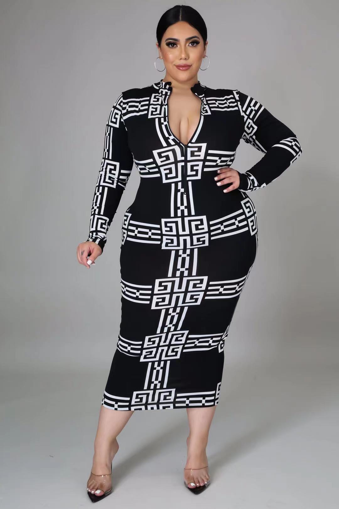 Plus Size Long Sleeve Bodycon Cocktail Dress  