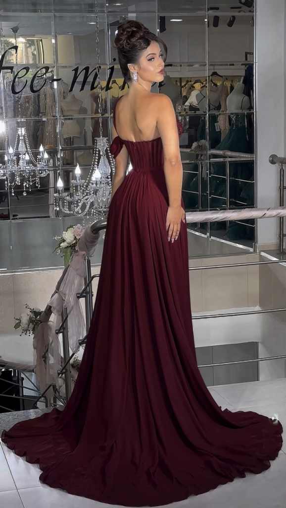 34164 - Elegant One Shoulder Side Slit Chiffon Long Prom Evening Formal Dress