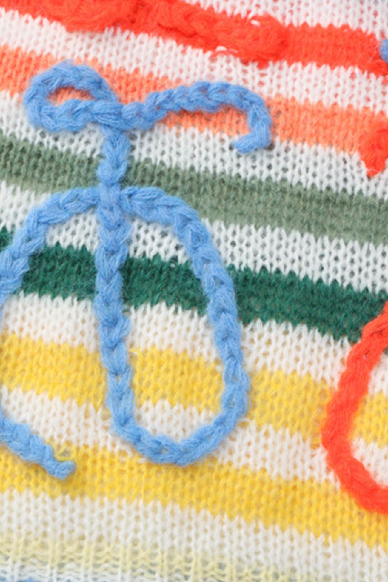 Rainbow Contrast Crochet Sweater