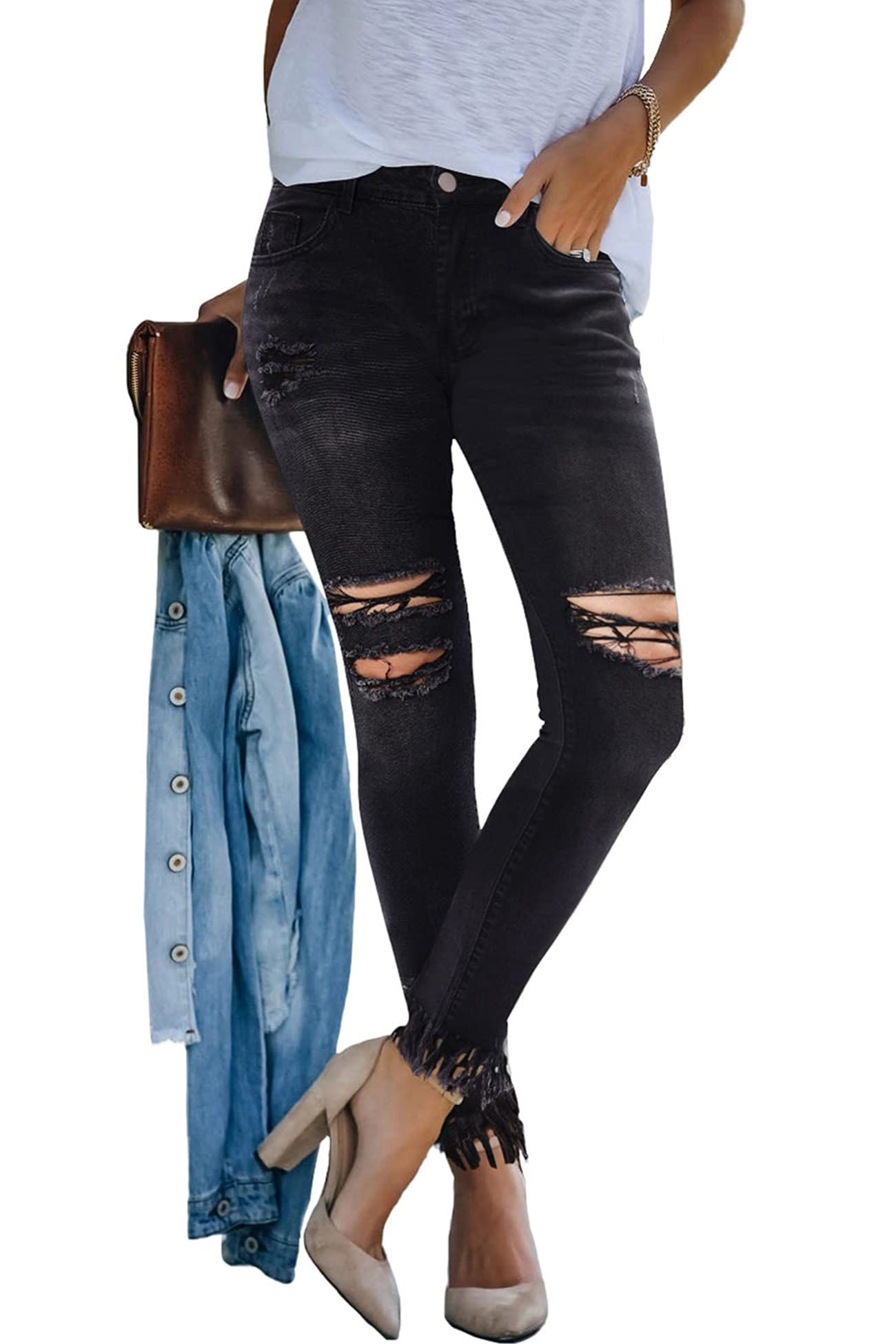 Ripped High Waist Skinny Jeans