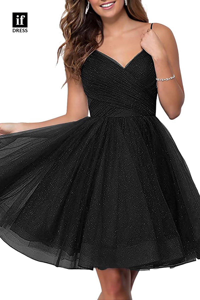 F1536 - Sweet Spaghetti Straps V-Neck A-Line Coaktail Homecoming Party Dress