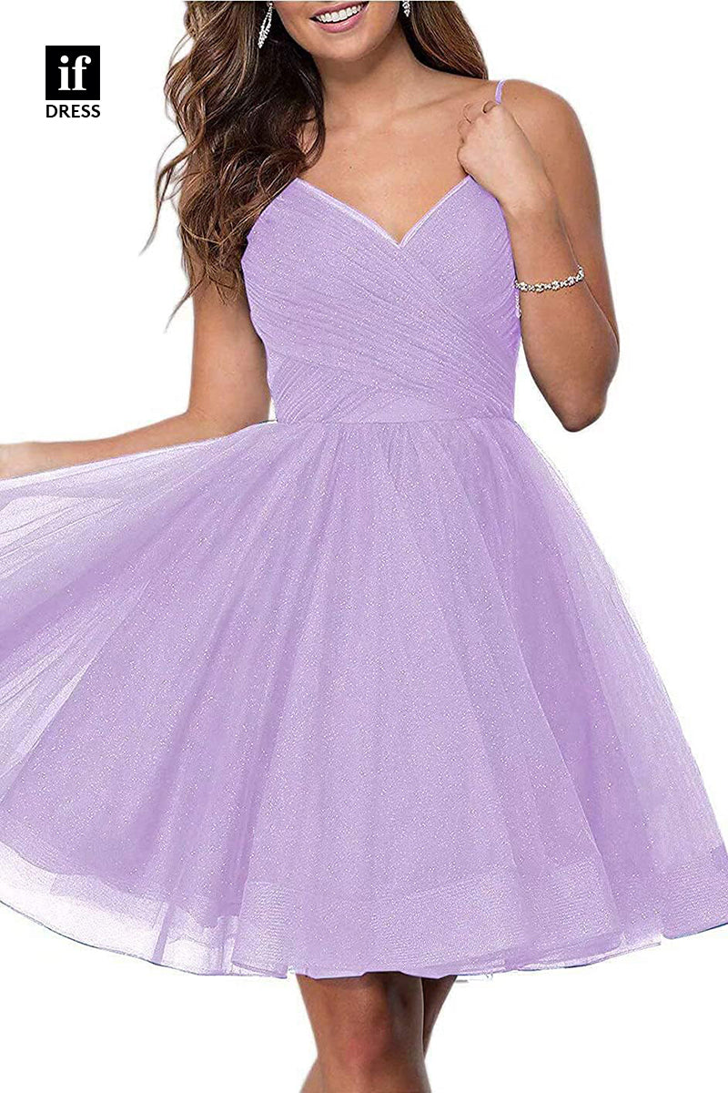 F1536 - Sweet Spaghetti Straps V-Neck A-Line Coaktail Homecoming Party Dress