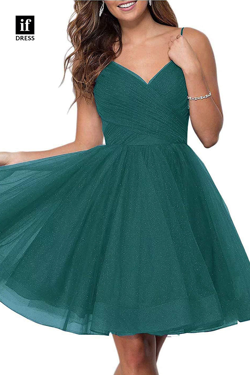 F1536 - Sweet Spaghetti Straps V-Neck A-Line Coaktail Homecoming Party Dress