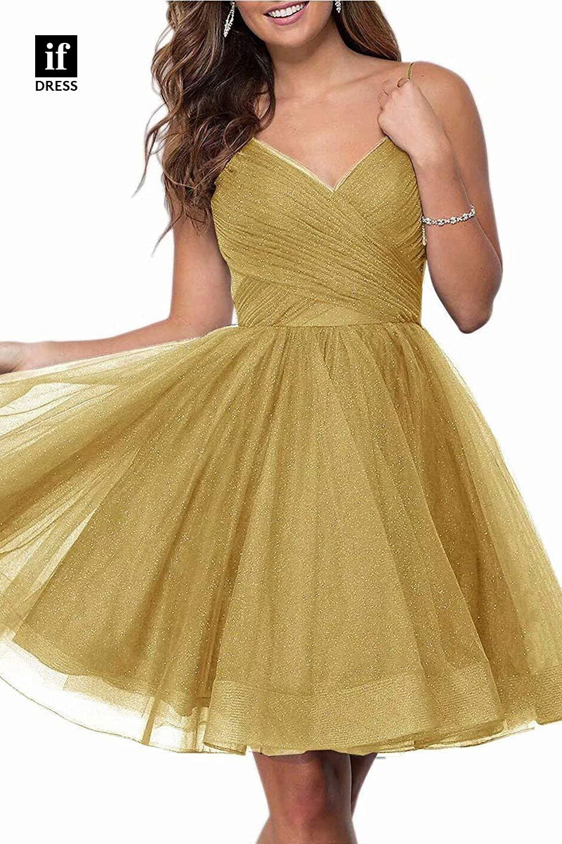 F1536 - Sweet Spaghetti Straps V-Neck A-Line Coaktail Homecoming Party Dress