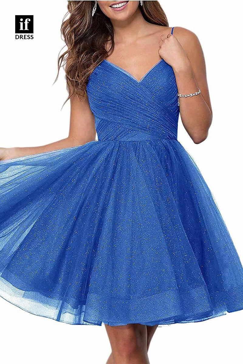 F1536 - Sweet Spaghetti Straps V-Neck A-Line Coaktail Homecoming Party Dress