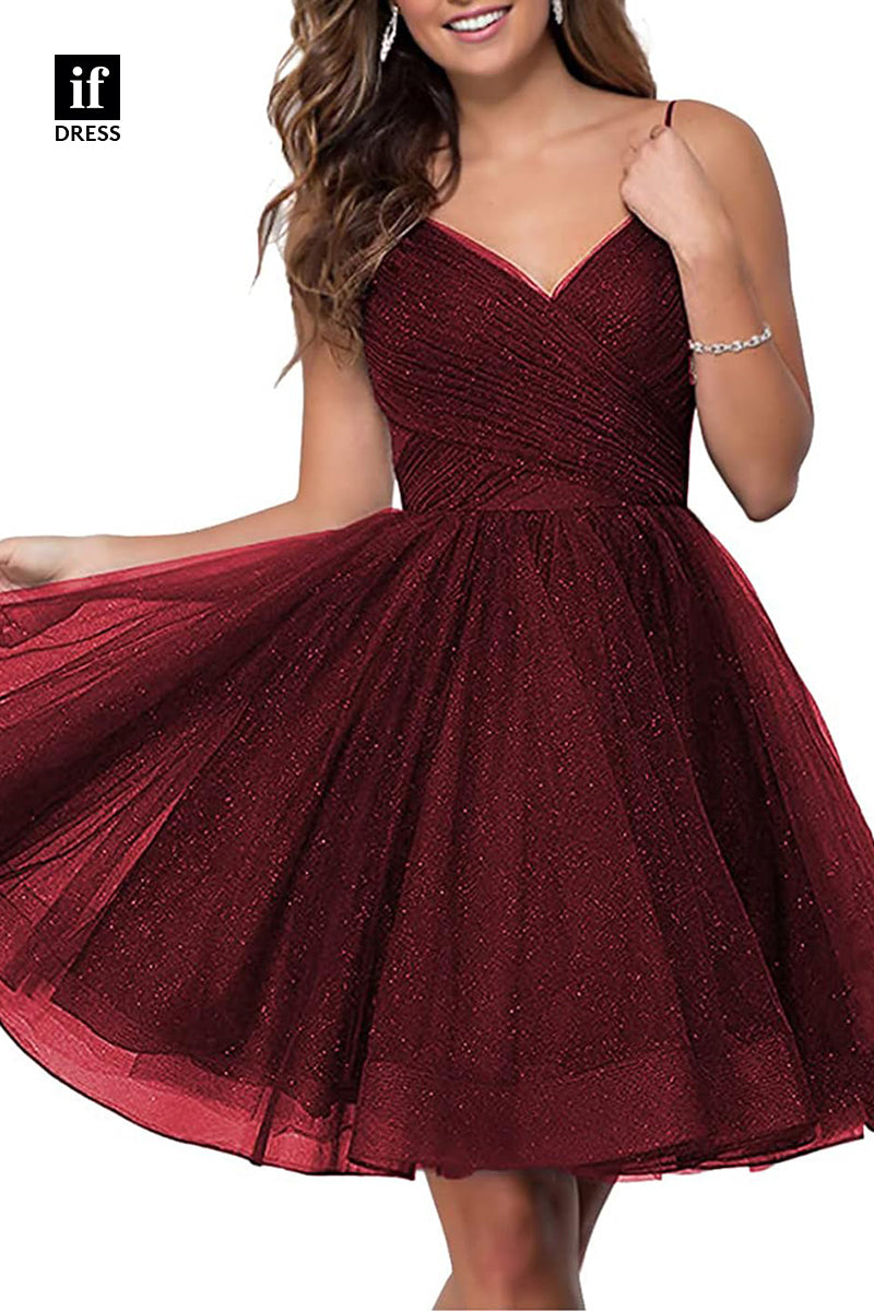 F1536 - Sweet Spaghetti Straps V-Neck A-Line Coaktail Homecoming Party Dress