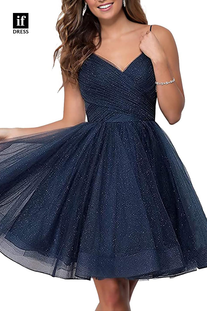 F1536 - Sweet Spaghetti Straps V-Neck A-Line Coaktail Homecoming Party Dress