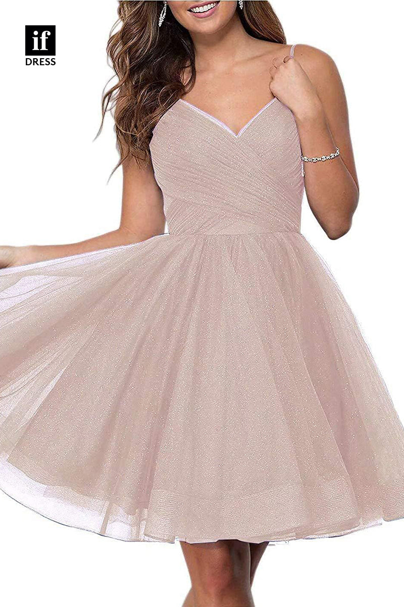 F1536 - Sweet Spaghetti Straps V-Neck A-Line Coaktail Homecoming Party Dress