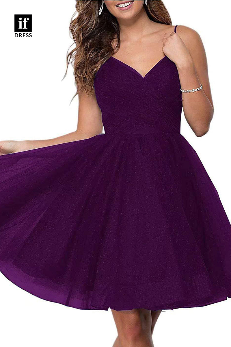 F1536 - Sweet Spaghetti Straps V-Neck A-Line Coaktail Homecoming Party Dress