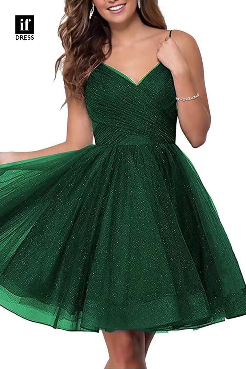 F1536 - Sweet Spaghetti Straps V-Neck A-Line Coaktail Homecoming Party Dress