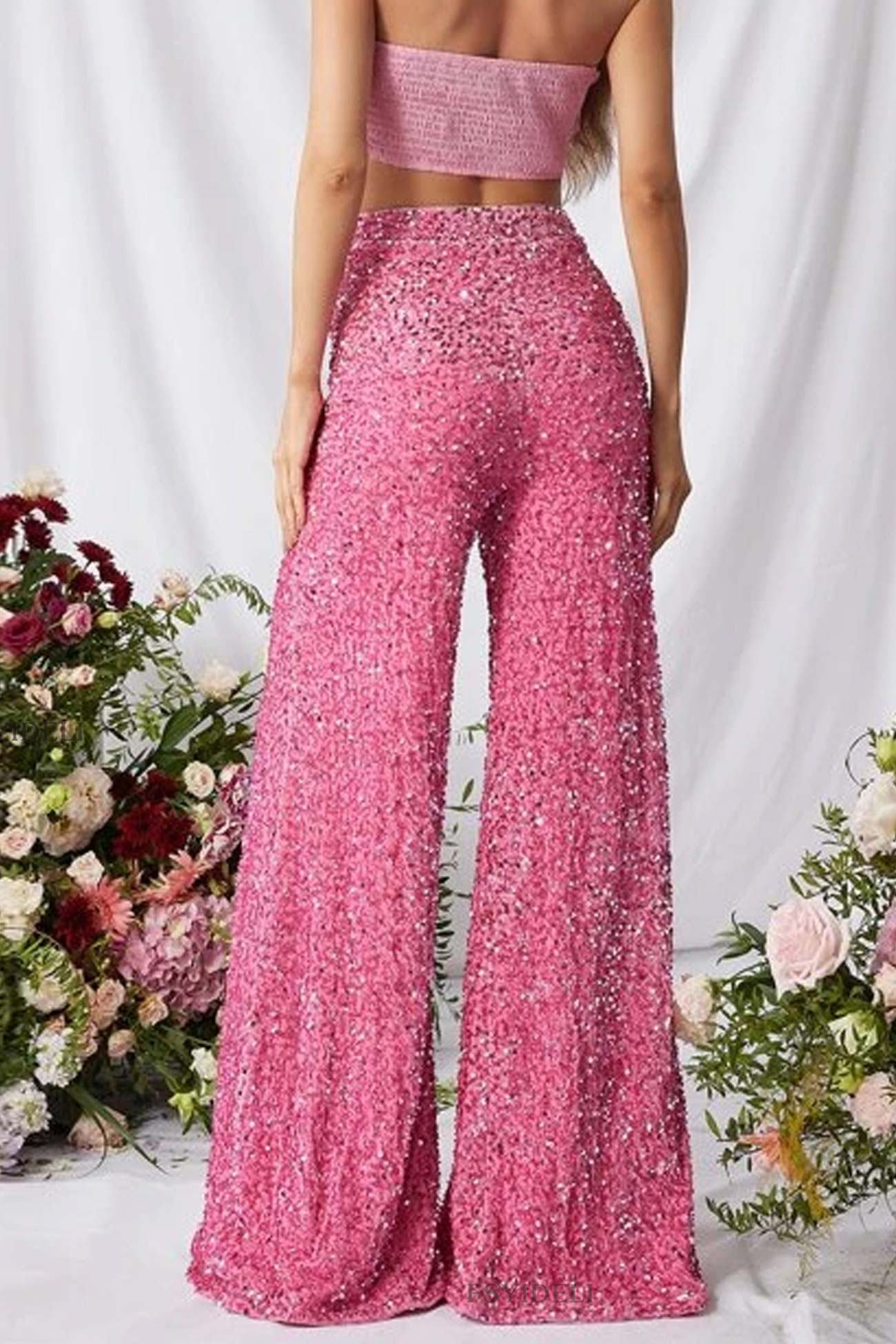 Sequin High Waist Flare Pants