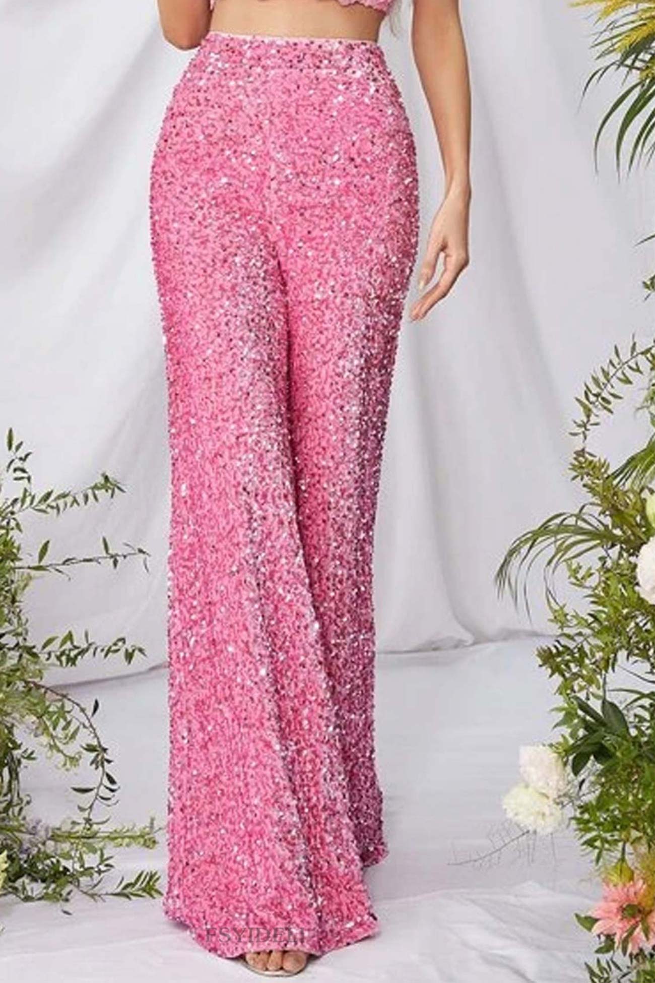 Sequin High Waist Flare Pants