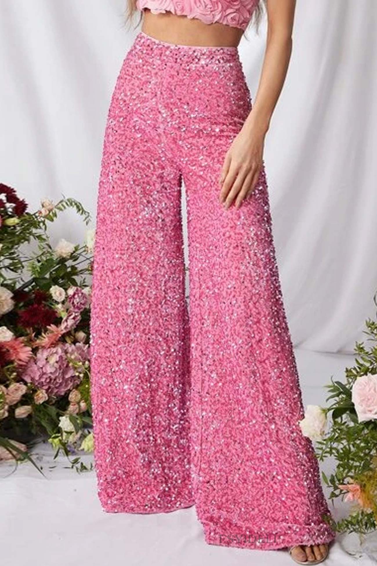 Sequin High Waist Flare Pants