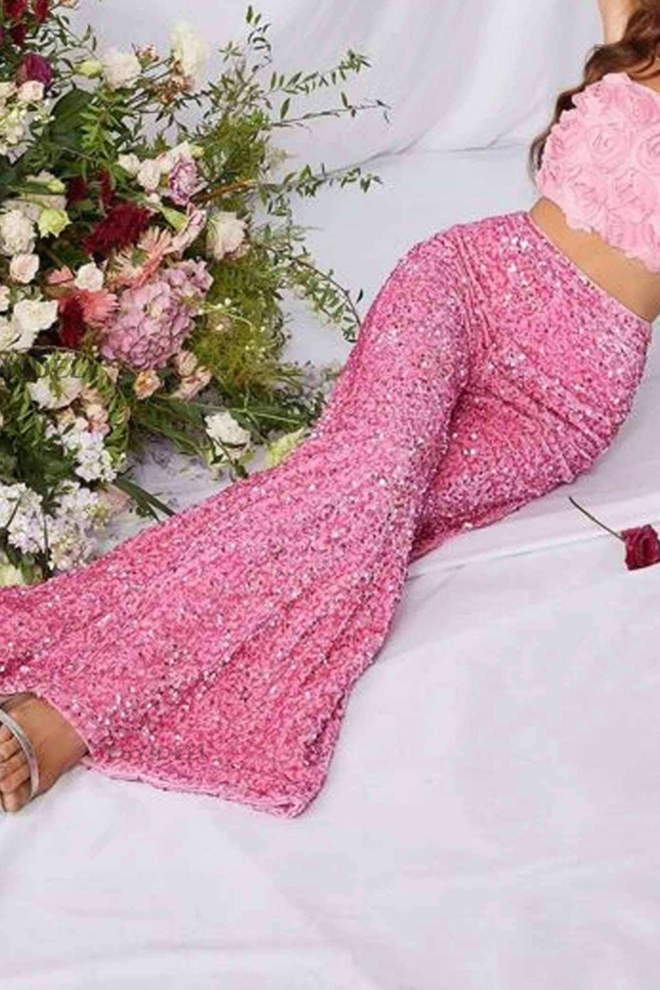 Sequin High Waist Flare Pants