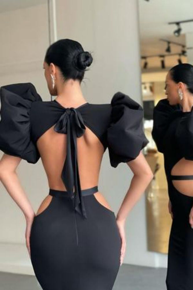 Sexy Black Cut Out Backless Evening Dress