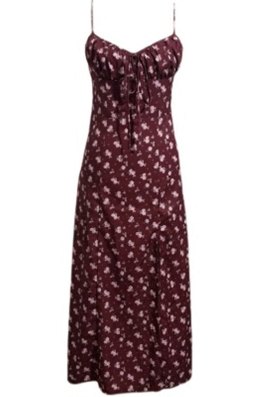 Sexy Burgundy Print High Slit Party Dress