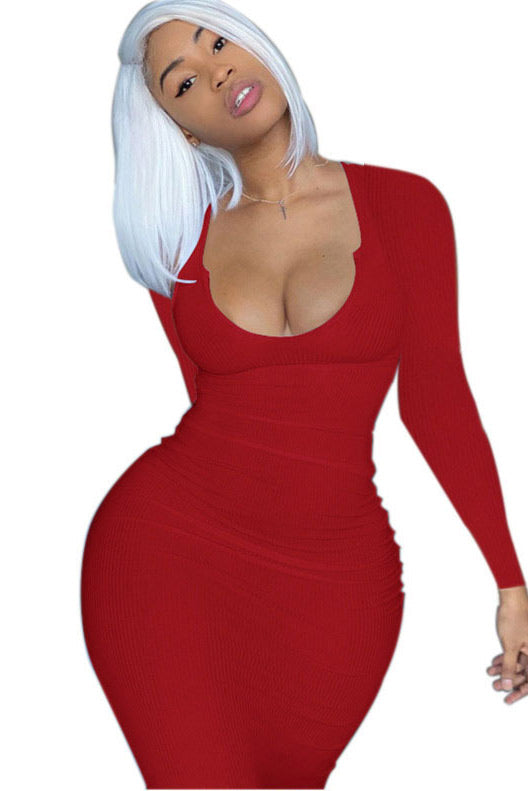 Sexy Long Sleeve Casual Ribbed Short Bodycon Dress