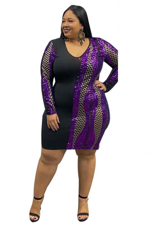 Sexy Low Cut Plus Size Long Sleeve Party Dress