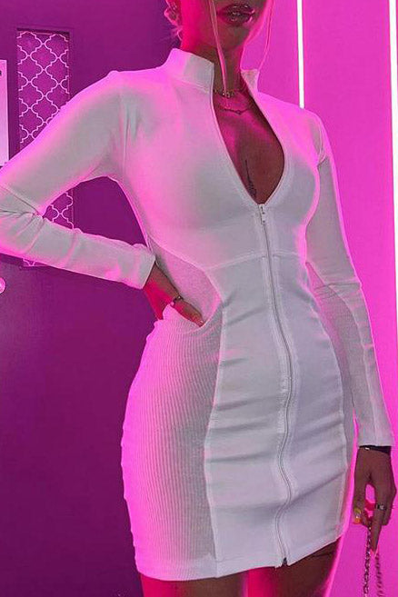 Sexy White Long Sleeve Mini Dress